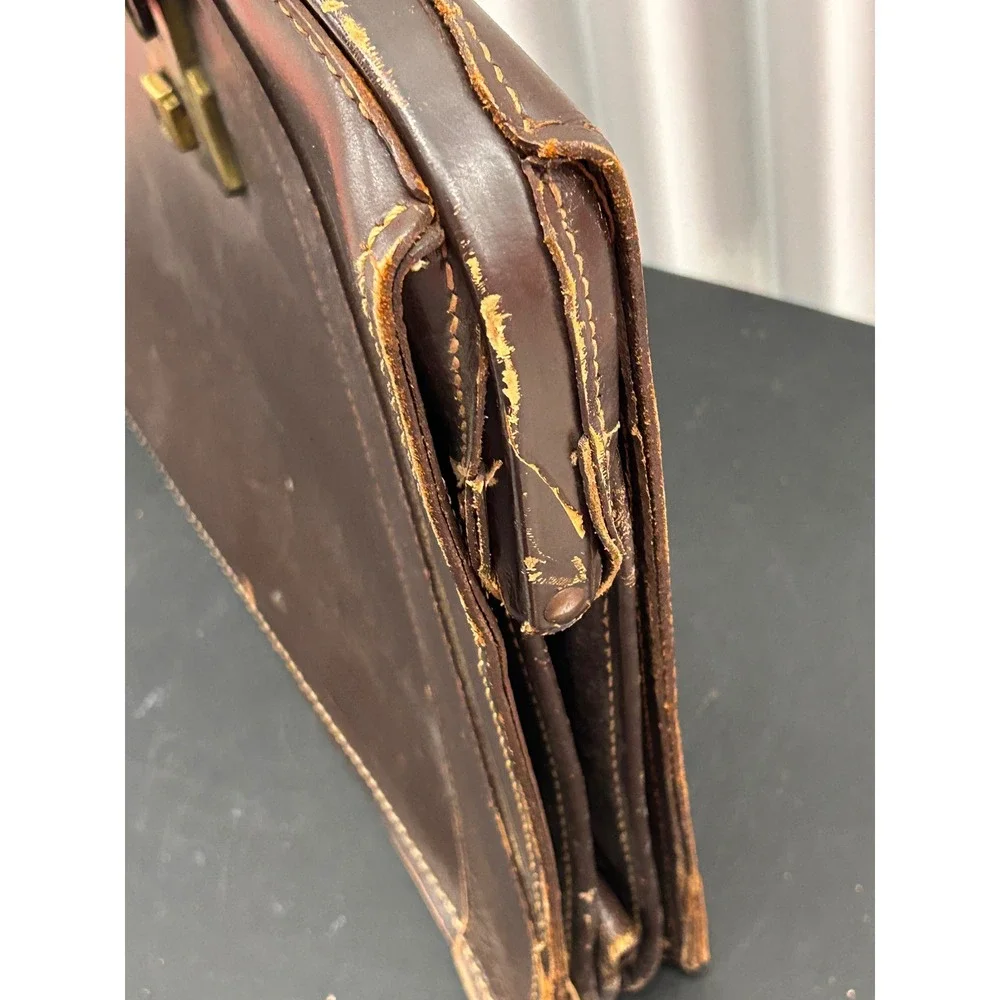 Vintage Brown Leather Doctor Bag Briefcase Brass Hardware Distressed 60s 70s